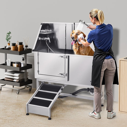 VEVOR rozsdamentes kutyafürdető állomás, 127 cm – tiszta bunda, kényelmes ápolás